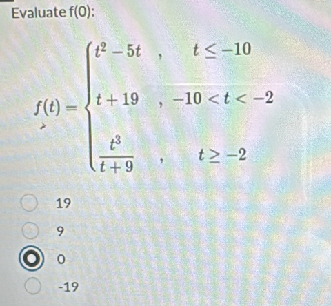 Evaluate f(0).
19
9
0
-19