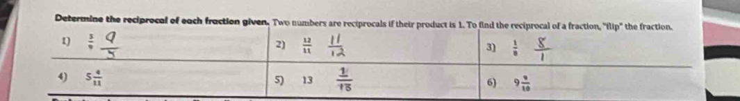 Determine the reciprocal of each fractio