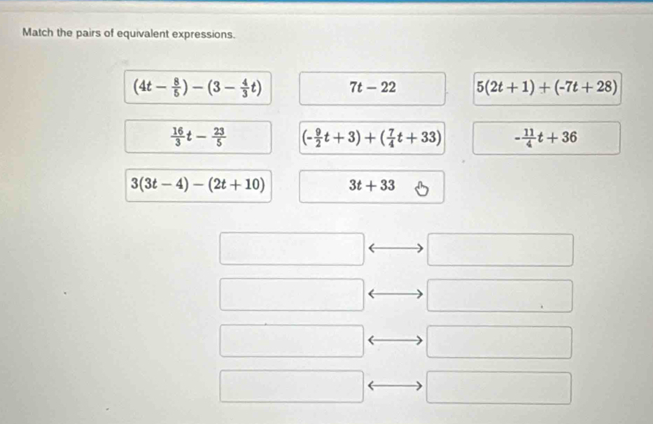 Match the pairs of equivalent expressions.