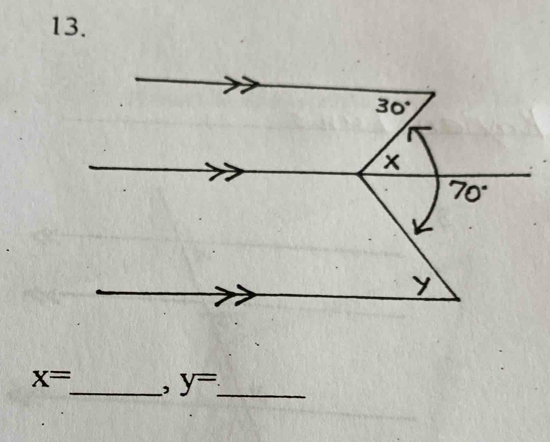 30°
X
70
y
x= _ , y= _