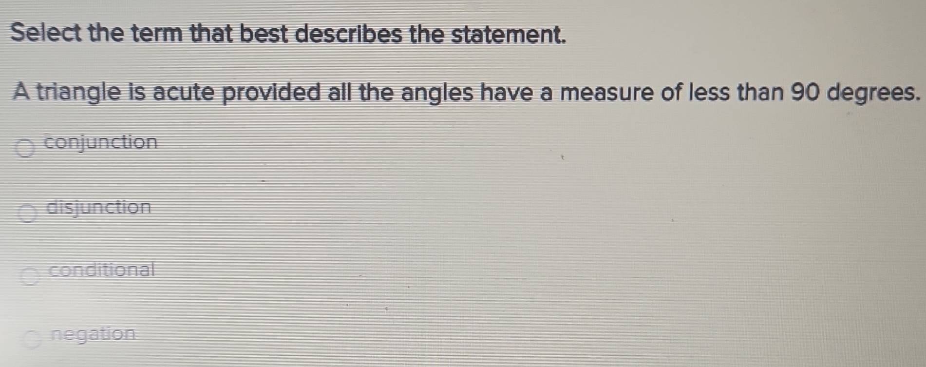 Solved: Select the term that best describes the statement. A triangle ...