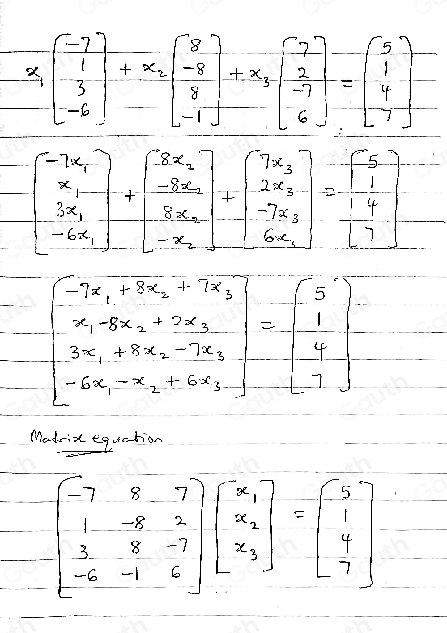 Solved: Use the definition of Ax to write the vector equation as a ...