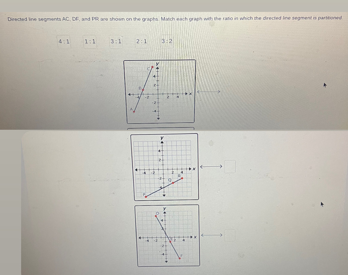 Solved: Directed line segments AC, DF, and PR are shown on the graphs ...