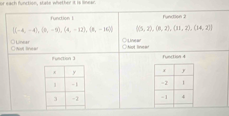 or each function, state whether it is linear.