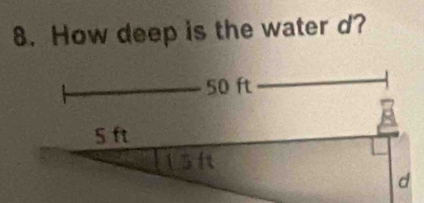 How deep is the water d?
50 ft
5 ft

d