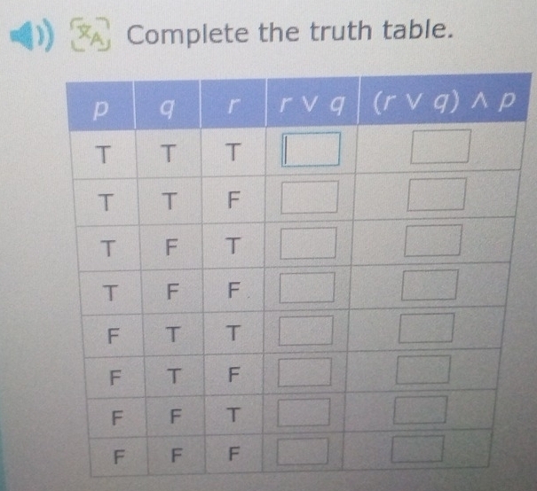 Complete the truth table.