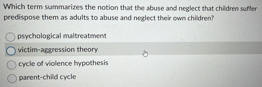 Solved: Which term summarizes the notion that the abuse and neglect ...