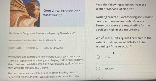 Solved: Read the following selection from the Overview: Erosion and ...