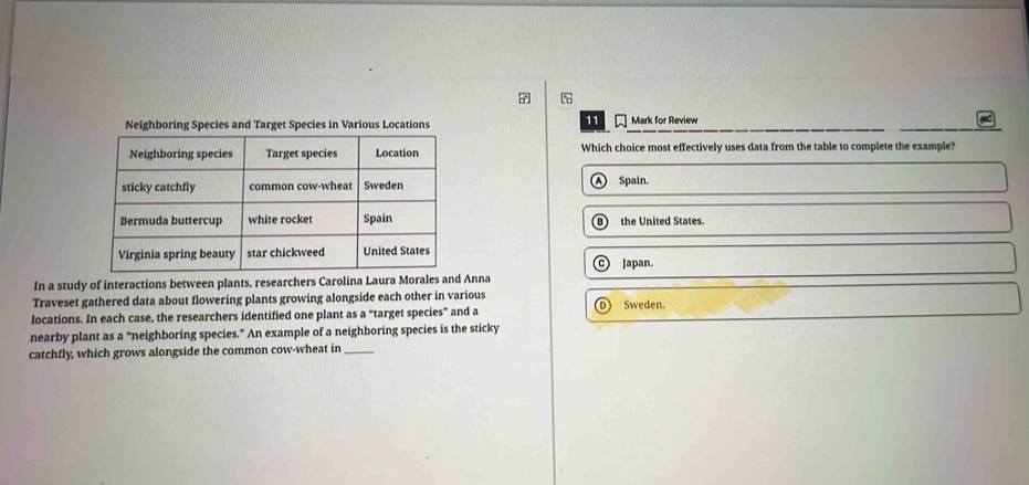Solved: Neighboring Species and Target Species in Various Locations ...
