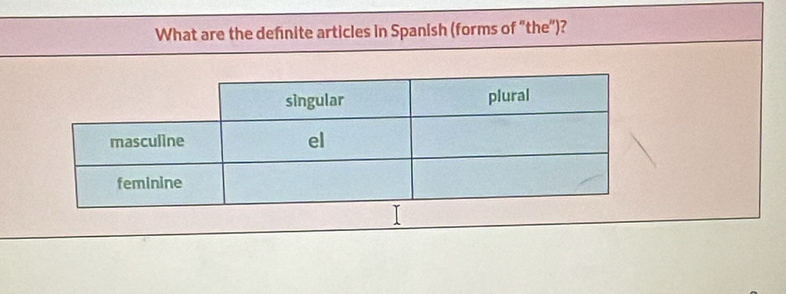 What are the defnite articles in Spanish (forms of “the”)?