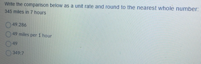 Solved: Write the comparison below as a unit rate and round to the ...