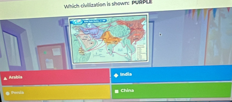 Which civilization is shown: PURPLE
Arabia India
Persia China