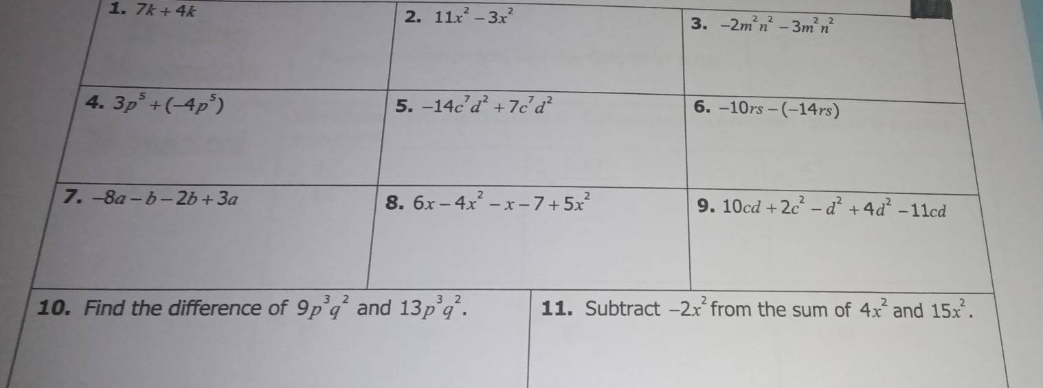 7k+4k
2. 11x^2-3x^2