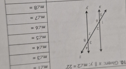 Given: x||y;m∠ 2=22° m∠ 1=