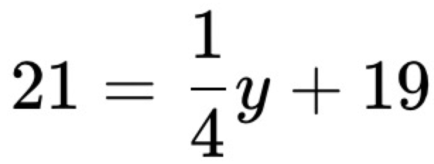 21= 1/4 y+19