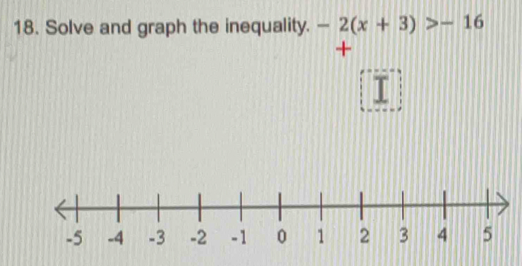 Solve and graph the inequality. -2(x+3)>-16
+