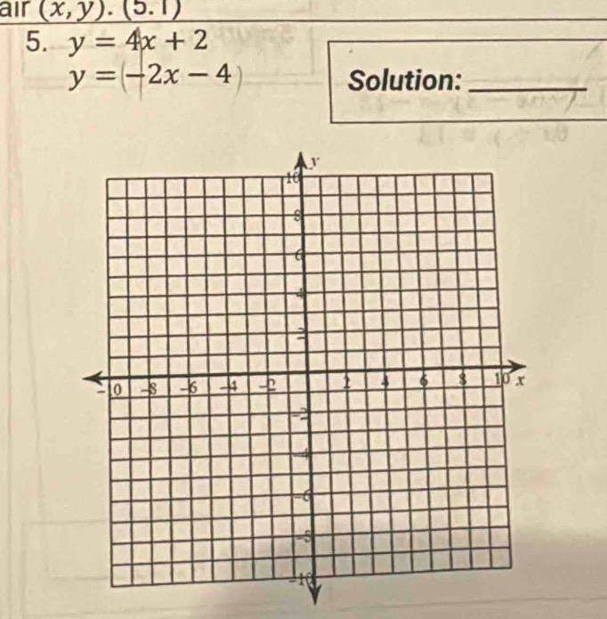 air (x,y).(5,1)
5. y=4x+2
y=-2x-4 Solution:_