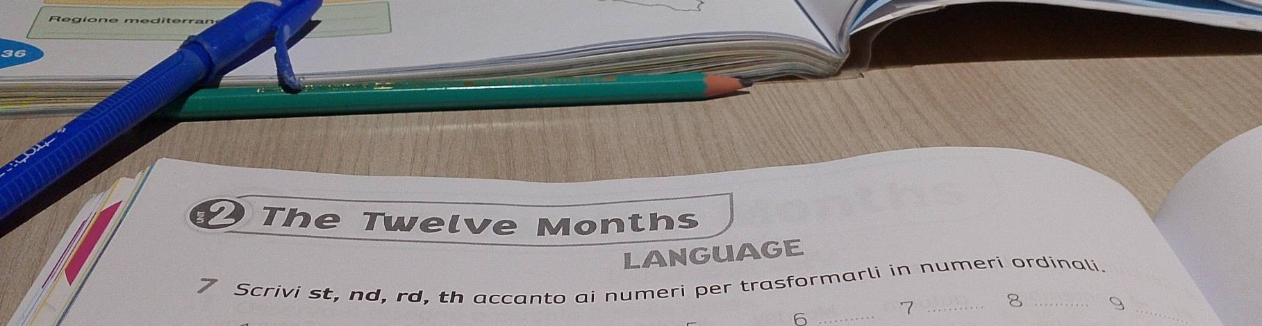 Regione mediterran 
36 
The Twelve Months 
LANGUAGE 
_ 
Scrivi st, nd, rd, th accanto ai numeri per trasformarli in numeri ordinali. 
8 
_6 
_7