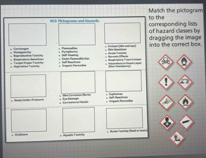 Solved: Match the pictogram to the HCS Pictograms and Hazards ...