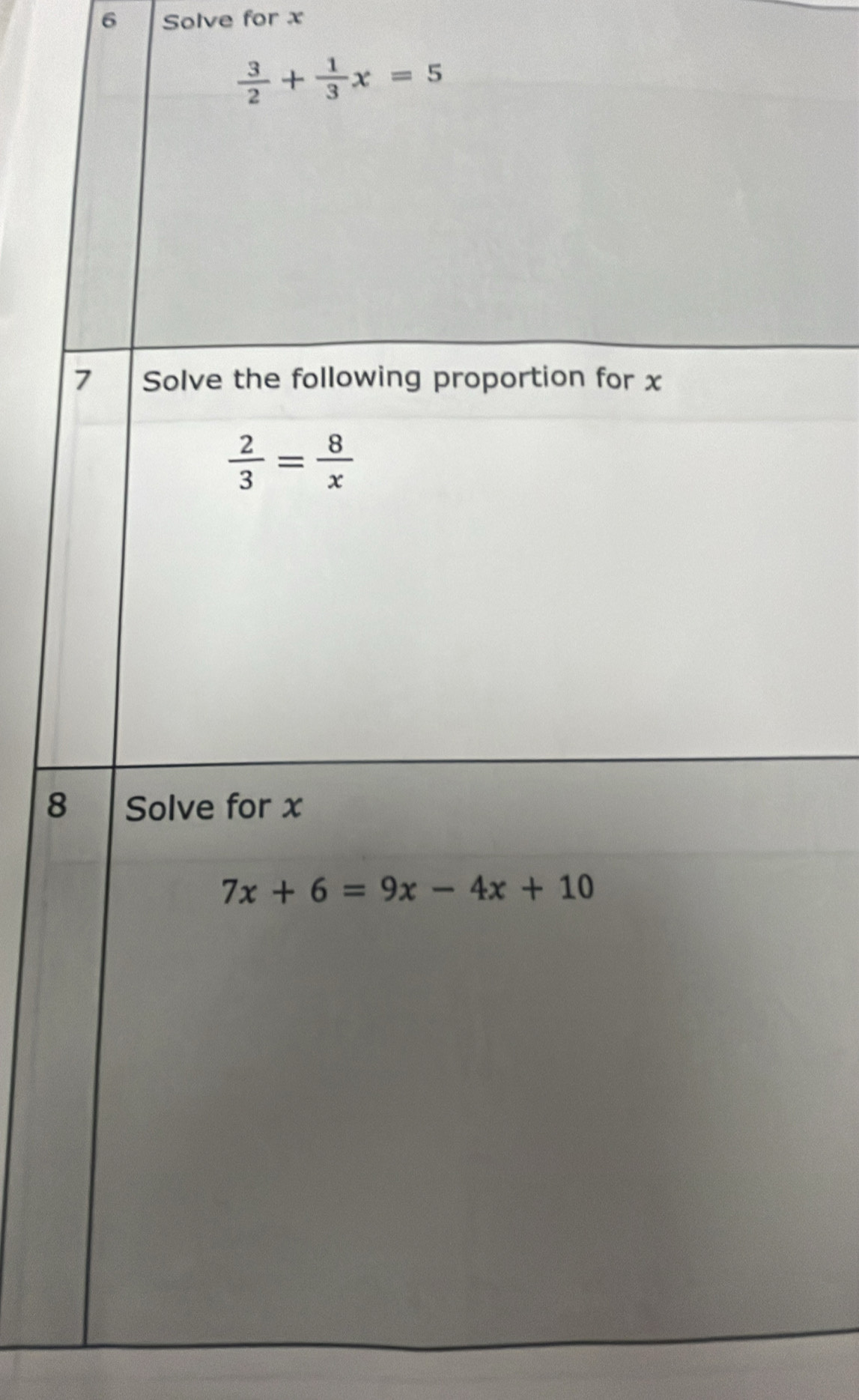 Solve for x
8