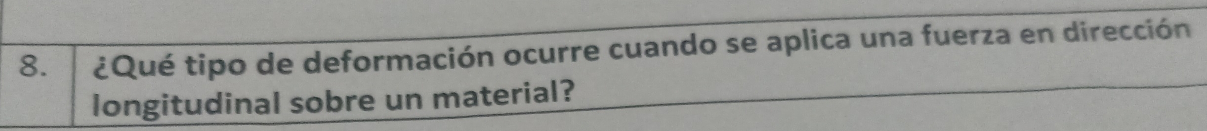 ¿Qué tipo de deformación ocurre cuando se aplica una fuerza en dirección 
longitudinal sobre un material?