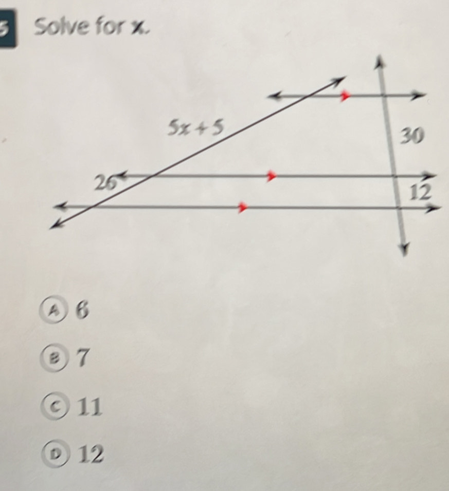 Solve for x.
AB
③7
© 11
⑥ 12