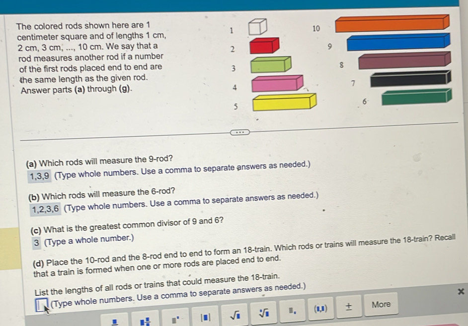 Solved: The colored rods shown here are 1 centimeter square and of ...