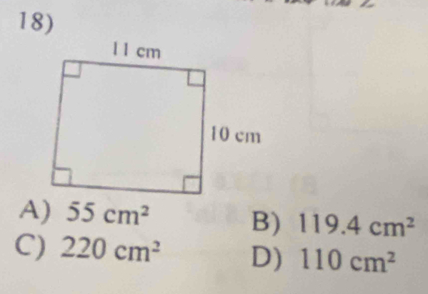 A) 55cm^2
B) 119.4cm^2
C) 220cm^2
D) 110cm^2