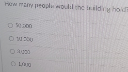 How many people would the building hold?
50,000
10,000
3,000
1,000