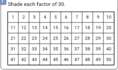 Shade each factor of 30.