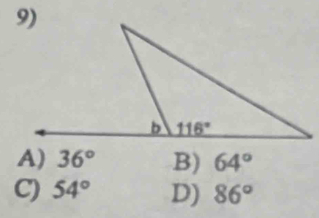 A) 36° B) 64°
C) 54° D) 86°