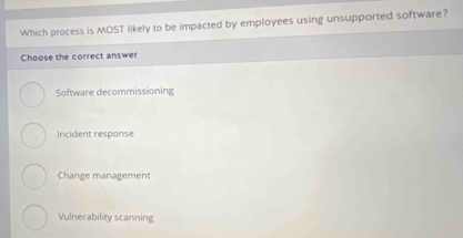 Solved: Which process is MOST likely to be impacted by employees using ...