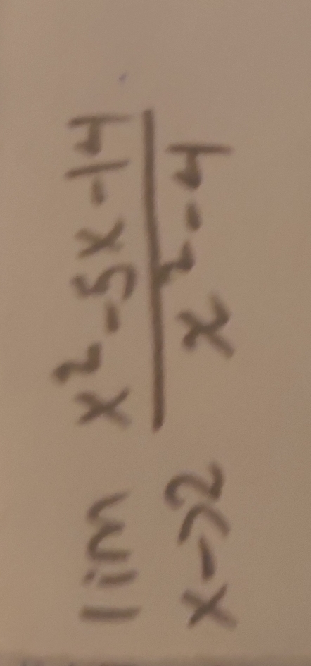 limlimits _xto 2 (x^2-5x-14)/x^2-4 