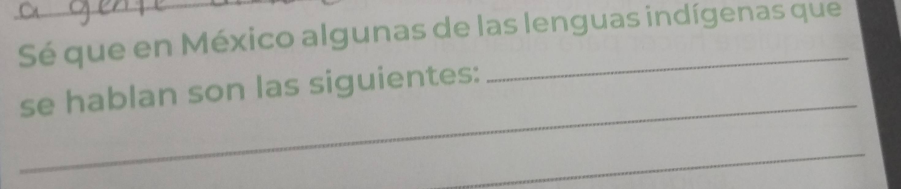 Sé que en México algunas de las lenguas indígenas que 
_ 
se hablan son las siguientes: 
_