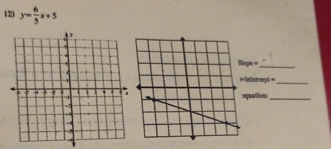 y= 6/5 x+5
ope =_ 
intercept =_ 
quation:_