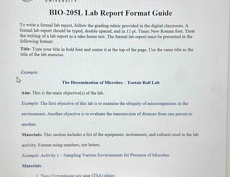 Solved: BIO-205L Lab Report Format Guide To write a formal lab report ...