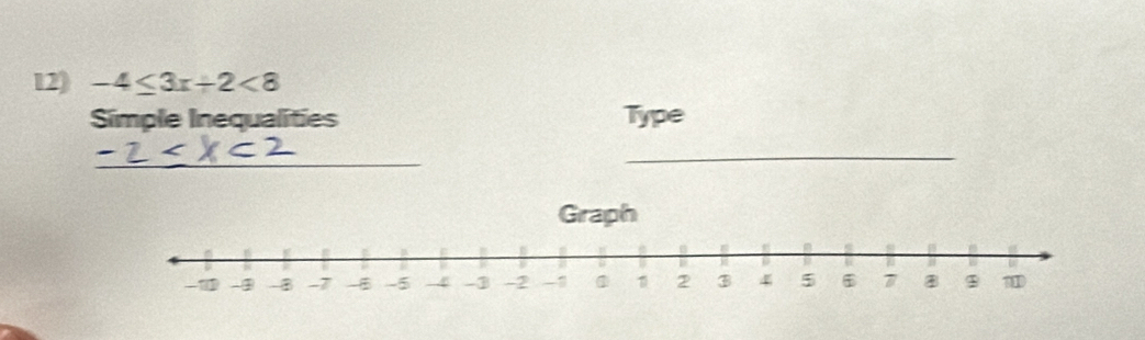 -4≤ 3x+2<8</tex> 
Simple Inequalities Type 
_ 
_ 
Graph