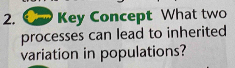 Key Concept What two 
processes can lead to inherited 
variation in populations?