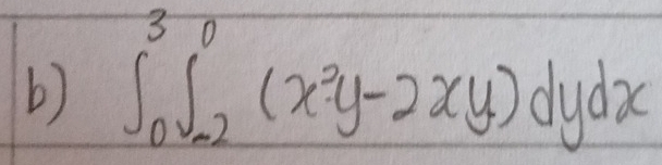 ∈t _0^(3∈t _(-2)^0(x^2)y-2xy)dydx