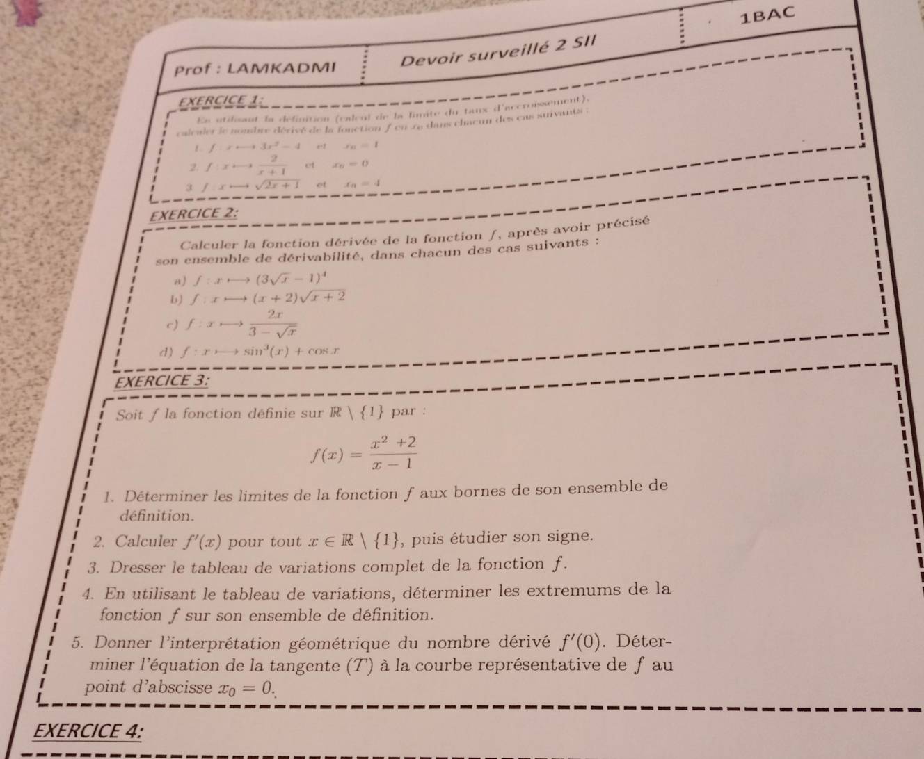Gelöst:1BAC Devoir surveillé 2 SII Prof : LAMKADMI EXERCICE 1: Es ...