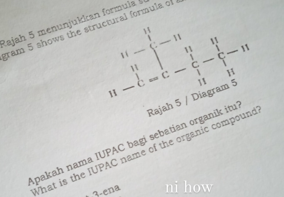 1- |/a - |/| -1|& 1|/a -frac 1|b^2|-1-frac 1|&11endvmatrix  
Rajah 5 menunjukkan formula s 
gram 5 shows the structural formula or 
Apakah nama IUPAC bagi sebatian organik itu 
What is the IUPAC name of the organic compound 
ni how