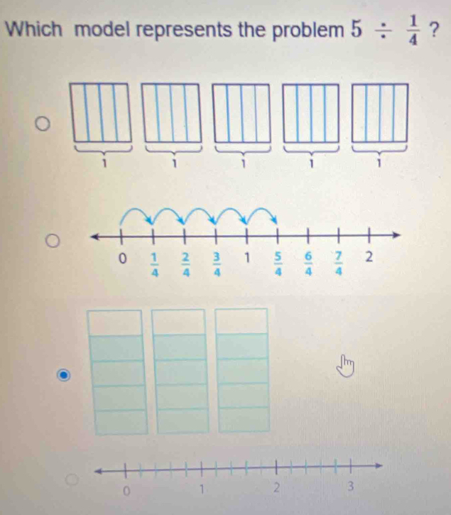 Which model represents the problem 5/  1/4  ?