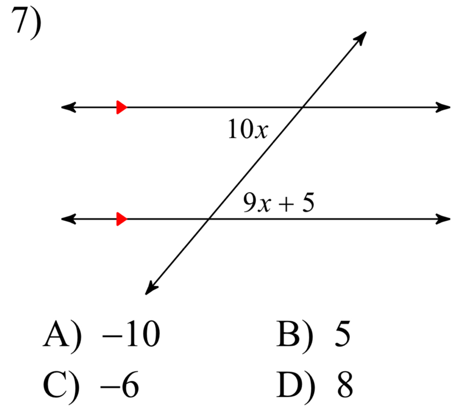 A) −10 B) 5
C) -6 D) 8