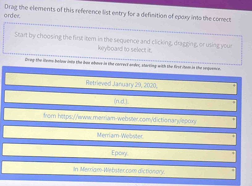 Solved: Drag the elements of this reference list entry for a definition ...