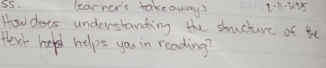 S5. learner's takeaways 2.11-225 
How does understanding the stucture of the 
Hext helps you in reading?