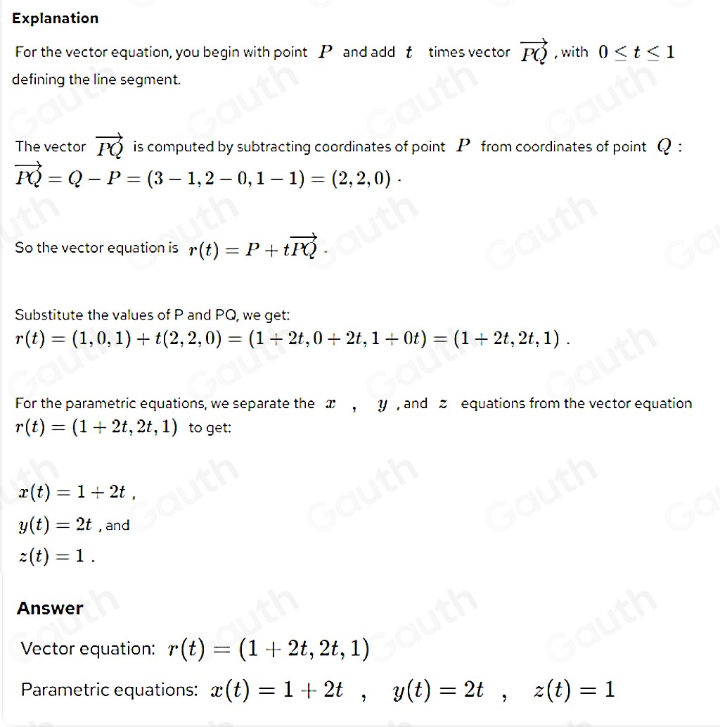 Solved: Find a vector equation and parametric equations for the line ...