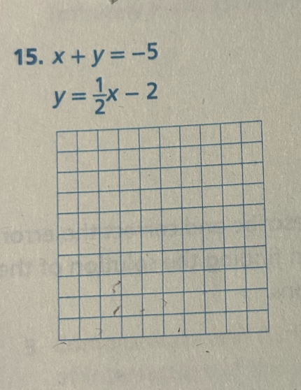 x+y=-5
y= 1/2 x-2