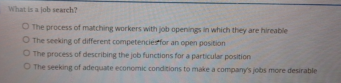 Solved: What is a job search? The process of matching workers with job ...