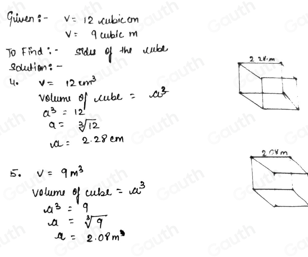 Solved: Draw cubes to visuallize the given volume of the following ...