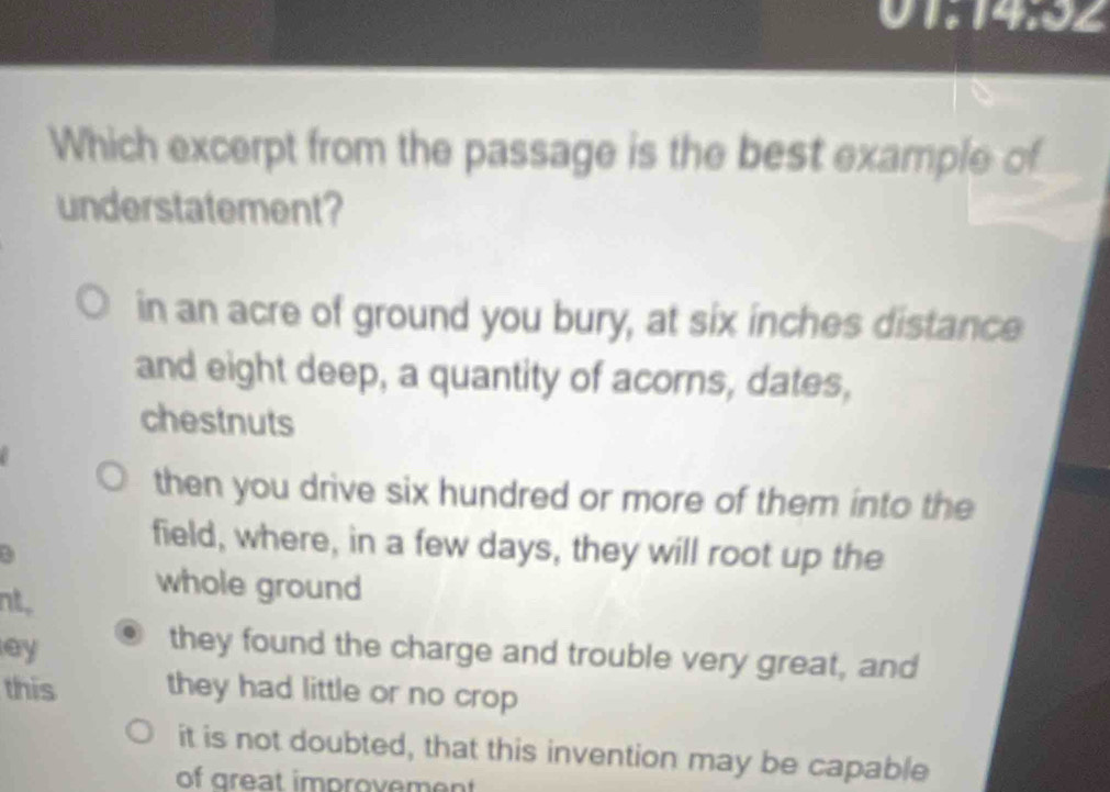 Solved: 01:14:92 Which excerpt from the passage is the best example of ...